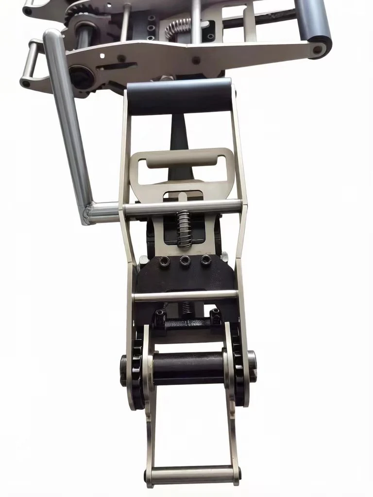 Heavy duty metal ratchet tensioner with a long lever and black grip for 50 mm straps, shown on a white background.